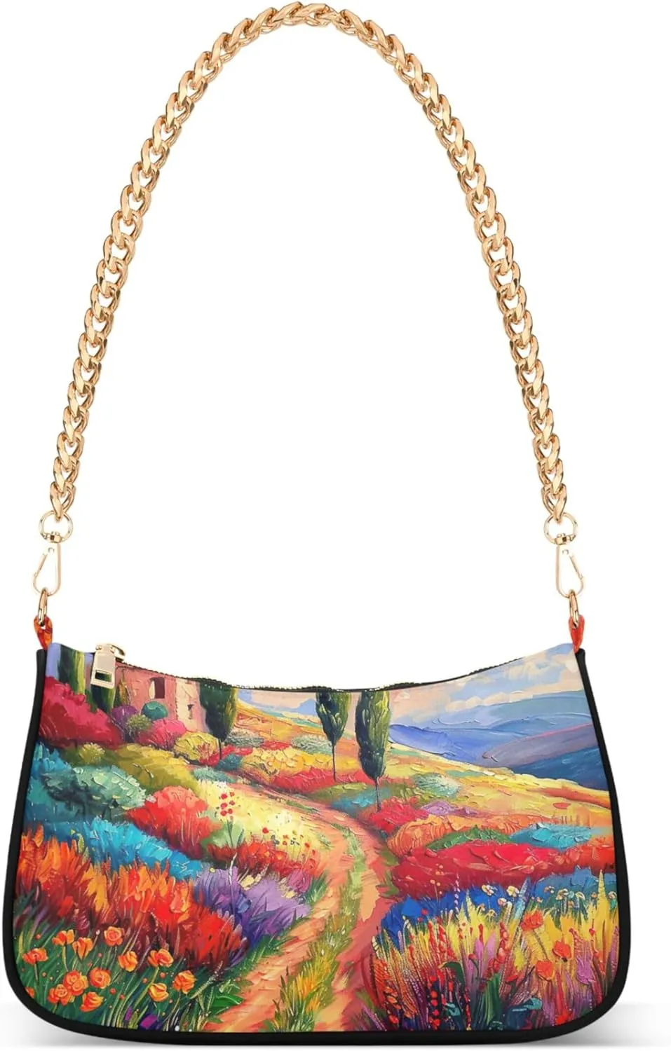 Village Train Painting Winter Women Purses Cute Small Hobo Bag Womens Ladies Handbags Chain Shoulder Purses Party