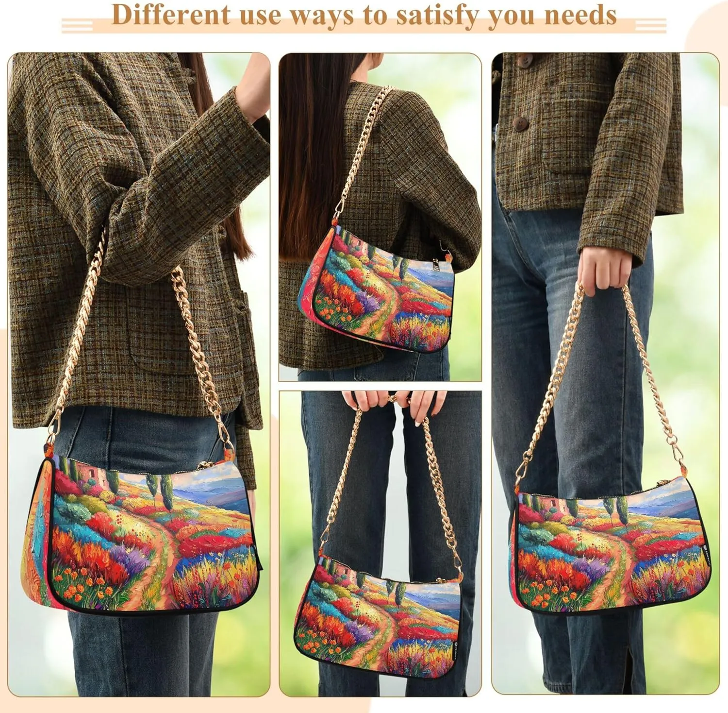 Village Train Painting Winter Women Purses Cute Small Hobo Bag Womens Ladies Handbags Chain Shoulder Purses Party
