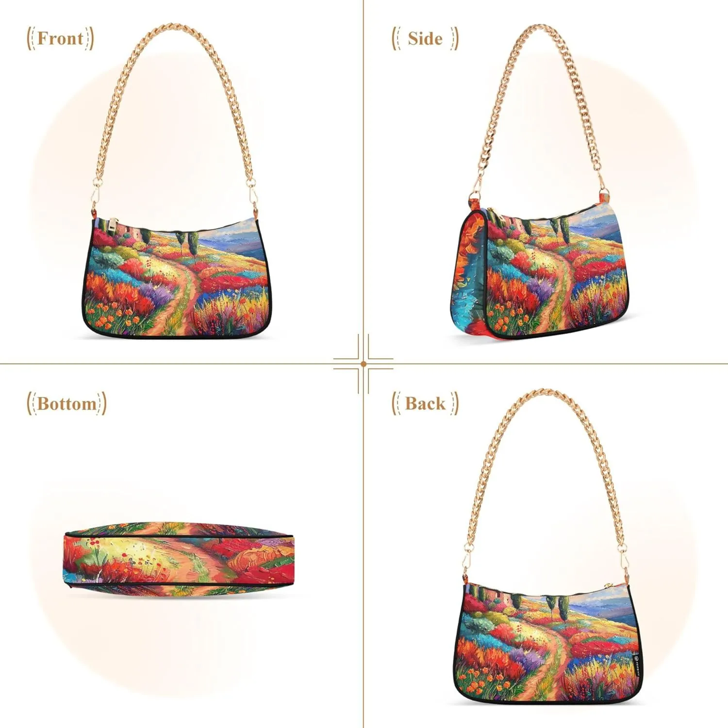 Village Train Painting Winter Women Purses Cute Small Hobo Bag Womens Ladies Handbags Chain Shoulder Purses Party