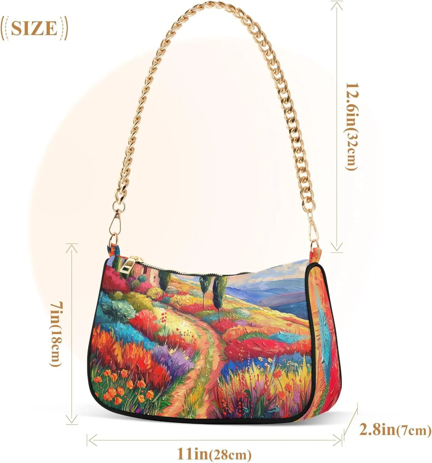 Village Train Painting Winter Women Purses Cute Small Hobo Bag Womens Ladies Handbags Chain Shoulder Purses Party