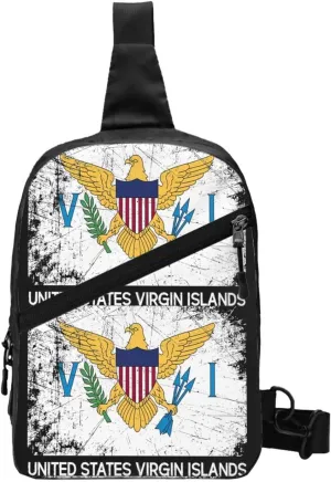 Vintage American Virgin Islands Flag Eagle Crossbody Bag Portable Sling Bags Foldable Chest Daypack Reusable Sports Shoulder Backpack Diagonally Casual Rucksack Travel Bag