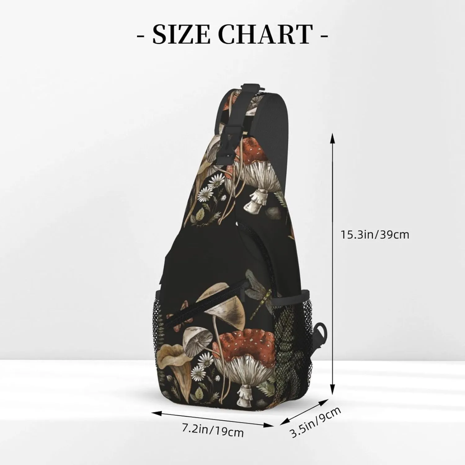 Vintage Botanical Mushroom Fern Forest Plants Woodland Treasures Amanita Chest Sling Bag Crossbody Shoulder Backpack Bag Gym Cycling Daypack Travel Hiking Cross Bag