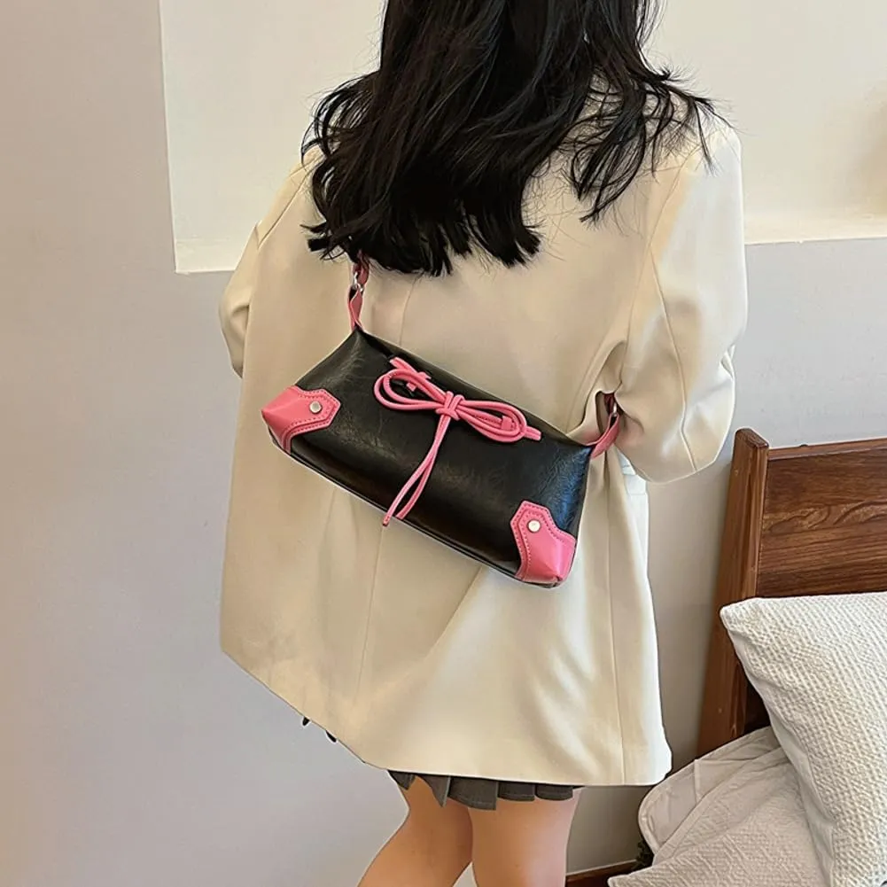 Vintage Hobo Bags for Women Bow Tie Crossbody Bags for Women Y2k Satchel Handbag Shoulder Bag Top Handle Purse Clutch