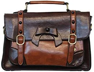 Vintage Inspired Handbag with Bow Accent, Dark Brown