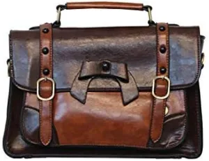 Vintage Inspired Handbag with Bow Accent, Dark Brown