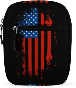 Vintage Mechanic U.S. Flag Casual Crossbody Bags for Women Men Mini Sling Purse Shoulder Messenger Bag