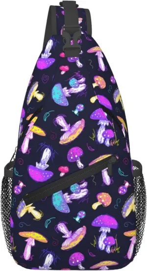Vintage Mushrooms Whatcolor Sling Backpack Crossbody Bag, Chest Bag Daypack for Outdoors Hiking Traveling