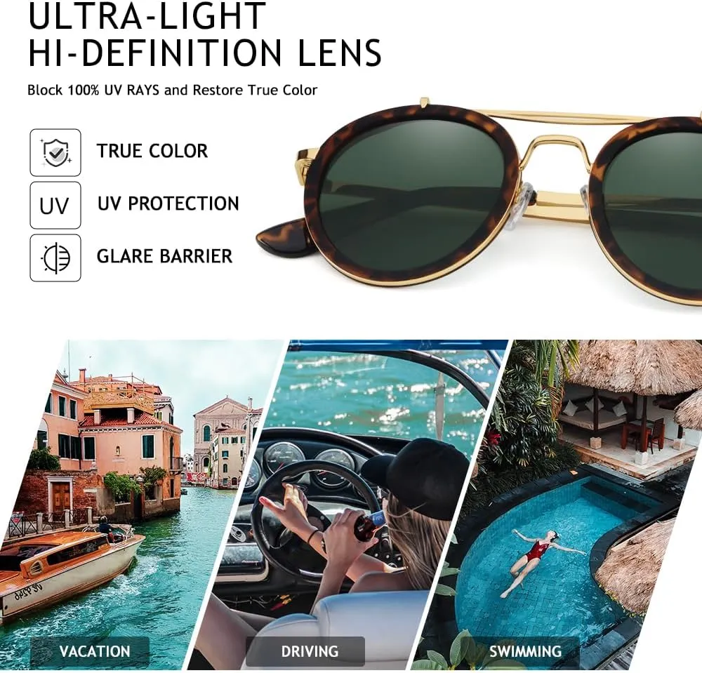 Vintage Steampunk Double Bridge Round Polarized Sunglasses Designer Metal Frame For Women Men