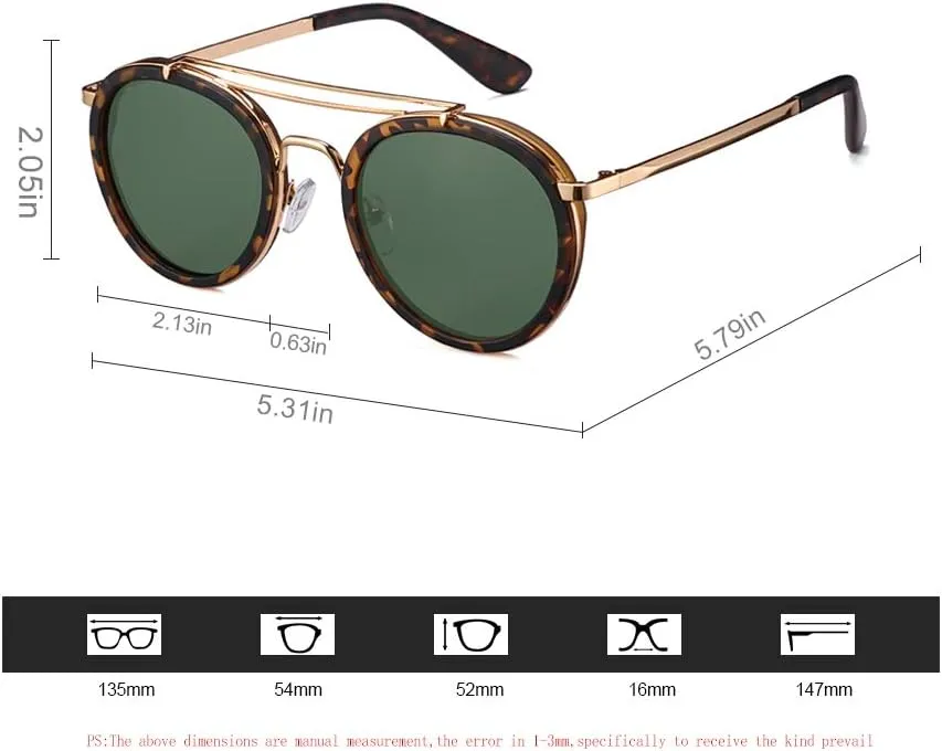 Vintage Steampunk Double Bridge Round Polarized Sunglasses Designer Metal Frame For Women Men