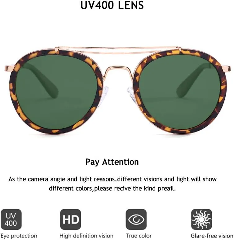 Vintage Steampunk Double Bridge Round Polarized Sunglasses Designer Metal Frame For Women Men