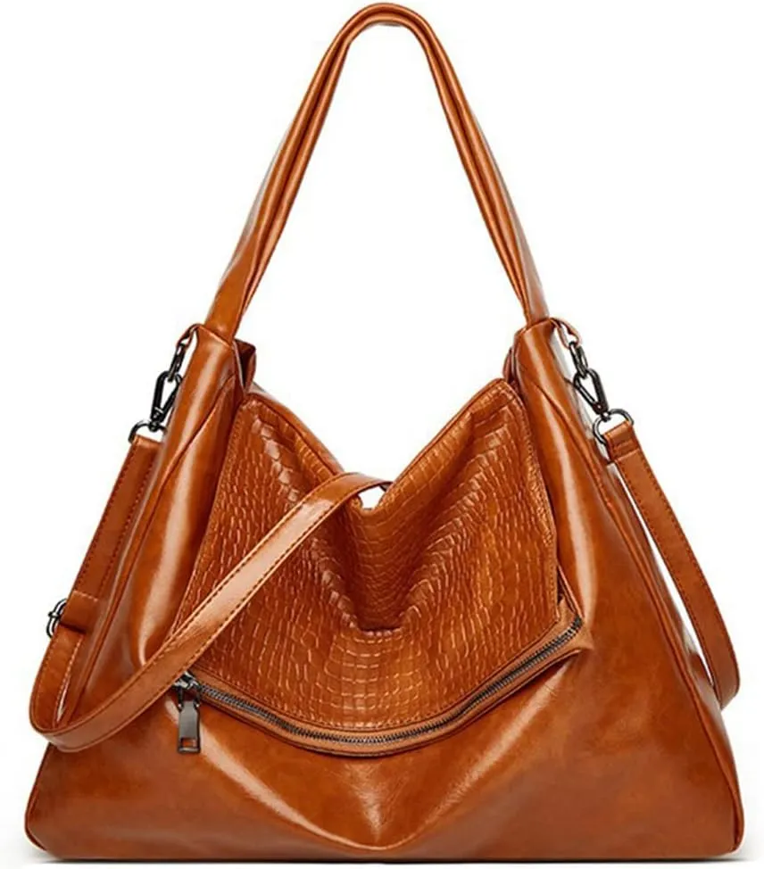 Vintage Tote Bags for Women Leather Satchel Hobo Handbags Crocodile Laptop Shoulder Business Laptop Messenger