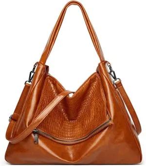 Vintage Tote Bags for Women Leather Satchel Hobo Handbags Crocodile Laptop Shoulder Business Laptop Messenger
