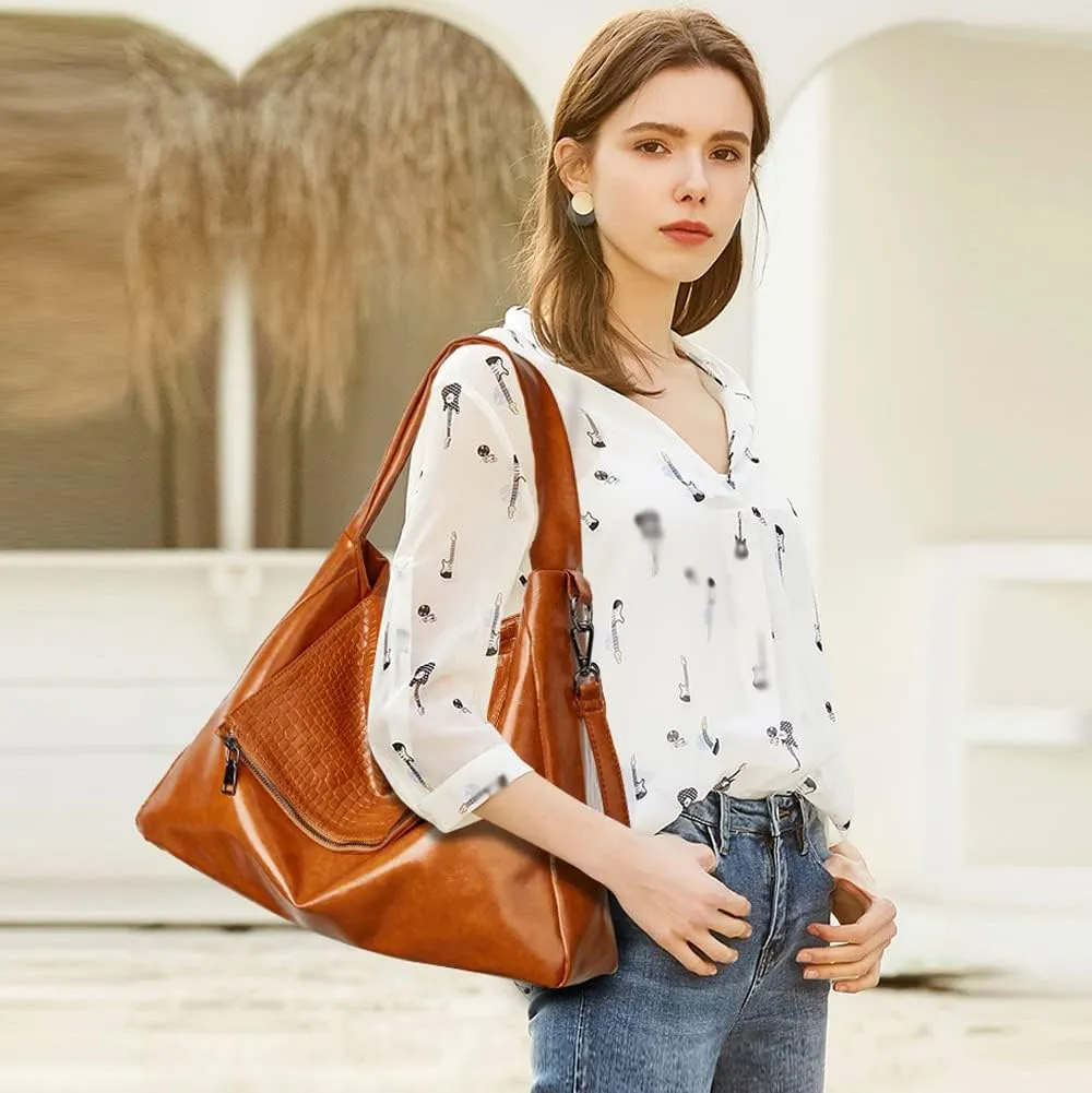Vintage Tote Bags for Women Leather Satchel Hobo Handbags Crocodile Laptop Shoulder Business Laptop Messenger