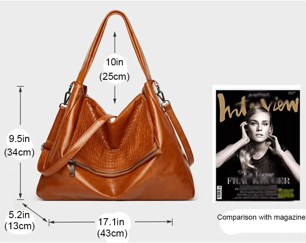 Vintage Tote Bags for Women Leather Satchel Hobo Handbags Crocodile Laptop Shoulder Business Laptop Messenger