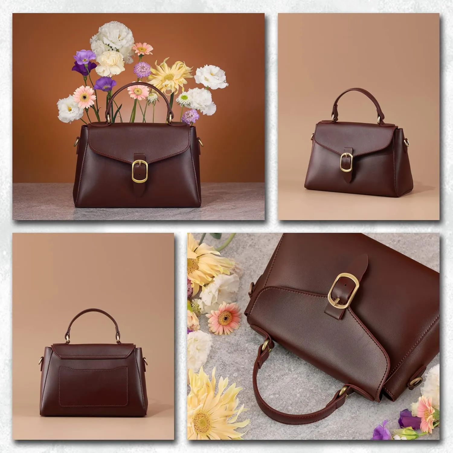 Vintage Vegan Leather Flap Top Handle Bag For Women Retro Satchel Casual Purse Simple Shoulder Classic Handbag