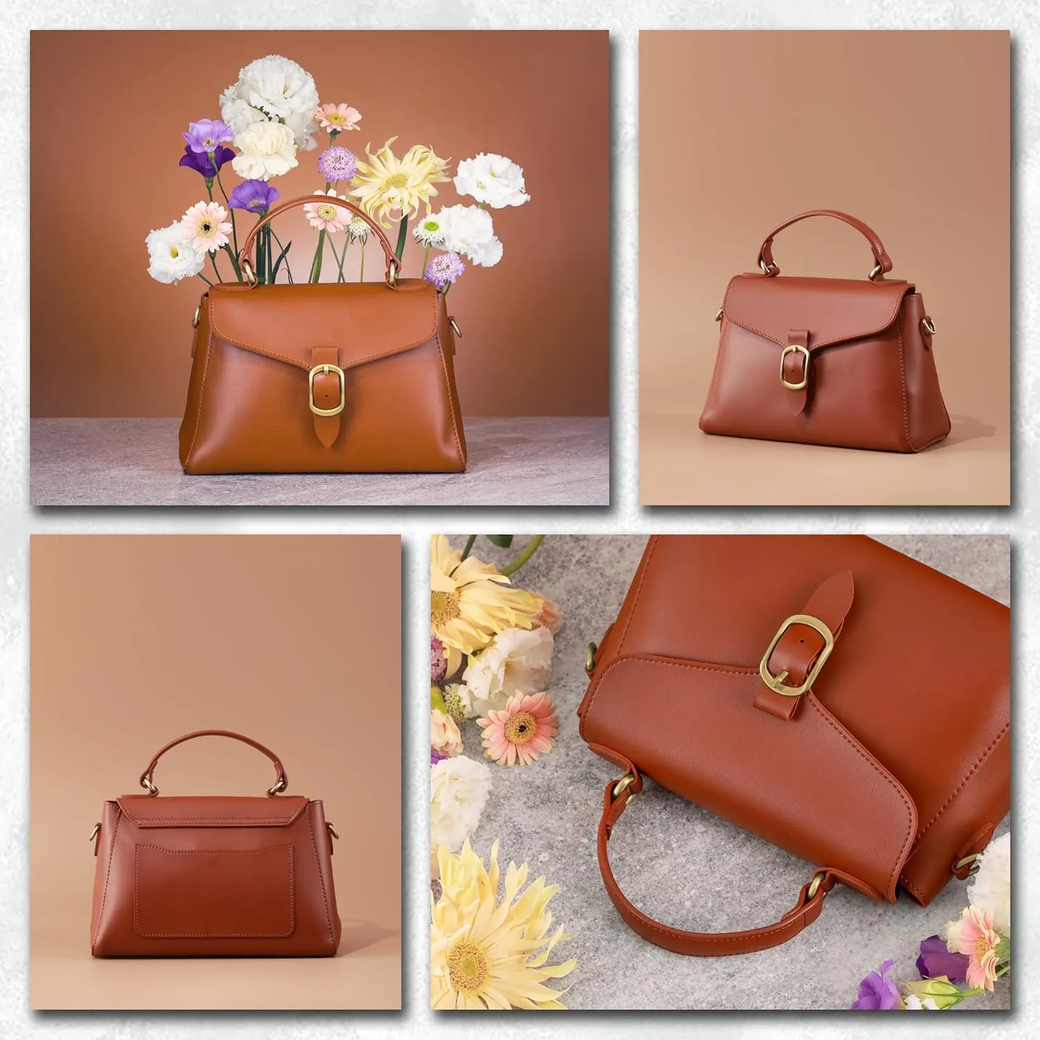 Vintage Vegan Leather Flap Top Handle Bag For Women Retro Satchel Casual Purse Simple Shoulder Classic Handbag