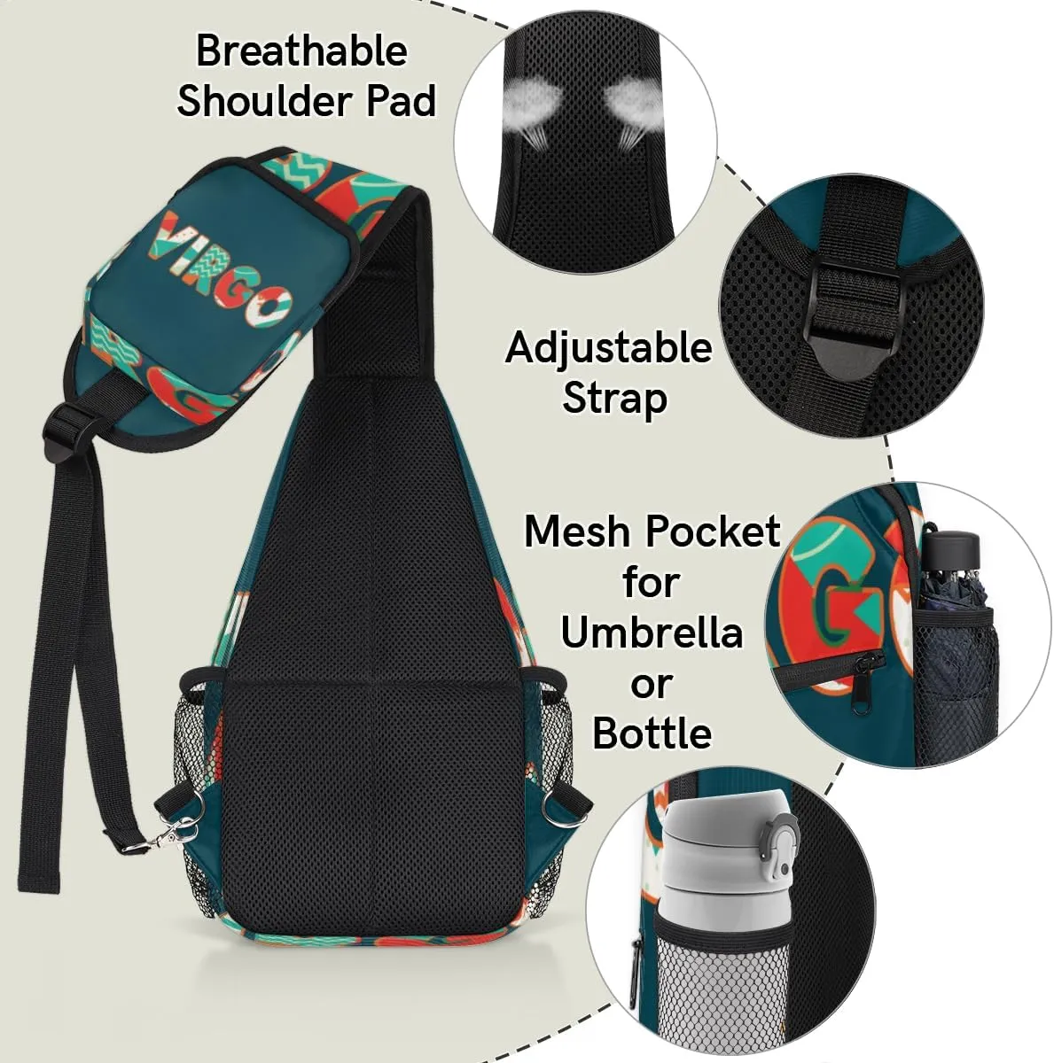 Virgo Sling Bag for Women Men Crossbody Sling Backpack Shoulder Bag Chest Bag Daypack for Travel Hiking Outdoor