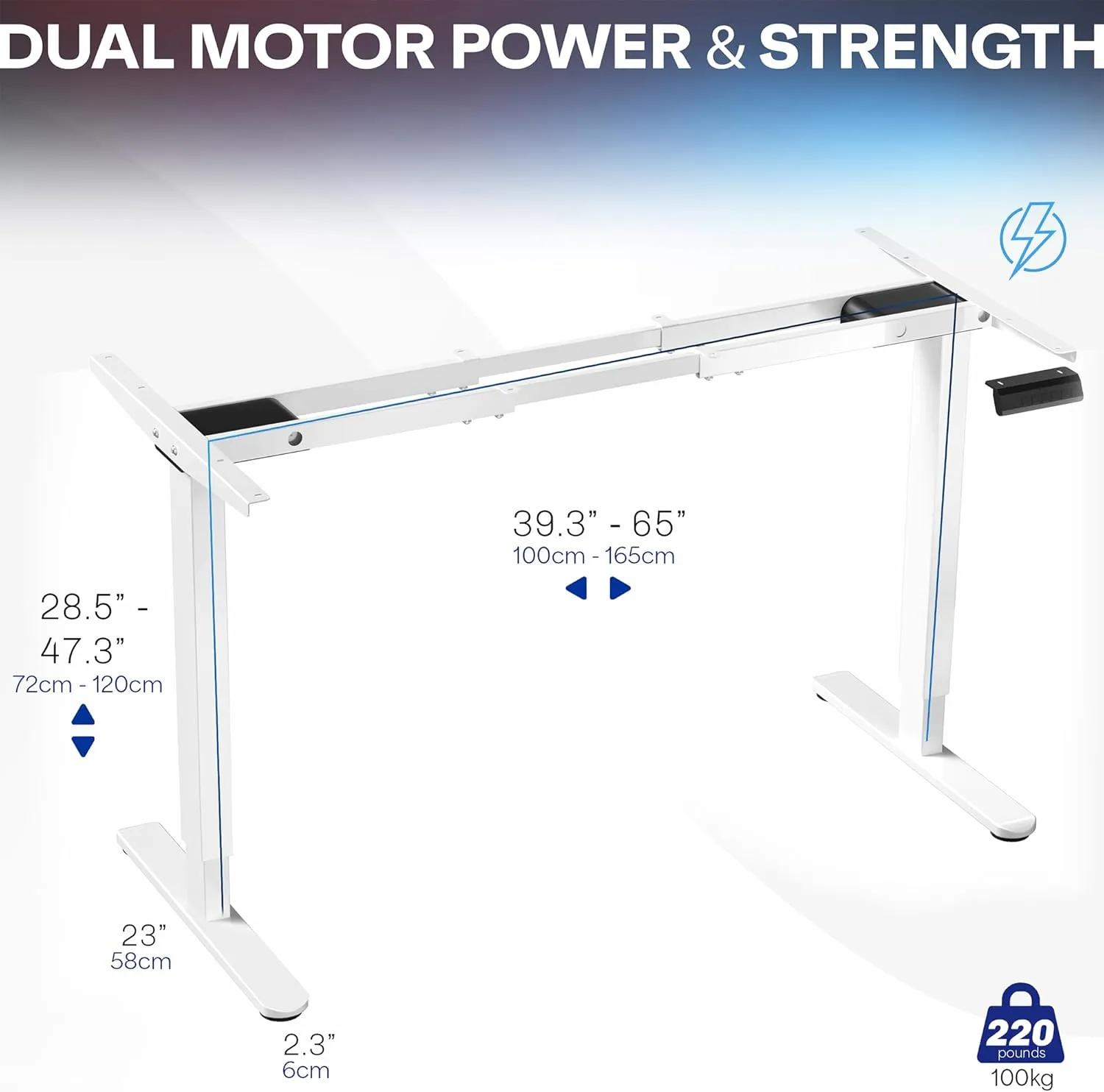 VIVO Dual Motor Electric Sit Stand Desk Frame, 220 lbs Capacity, Memory Controller Height Adjustment, Frame Only, White, DESK-E-200W