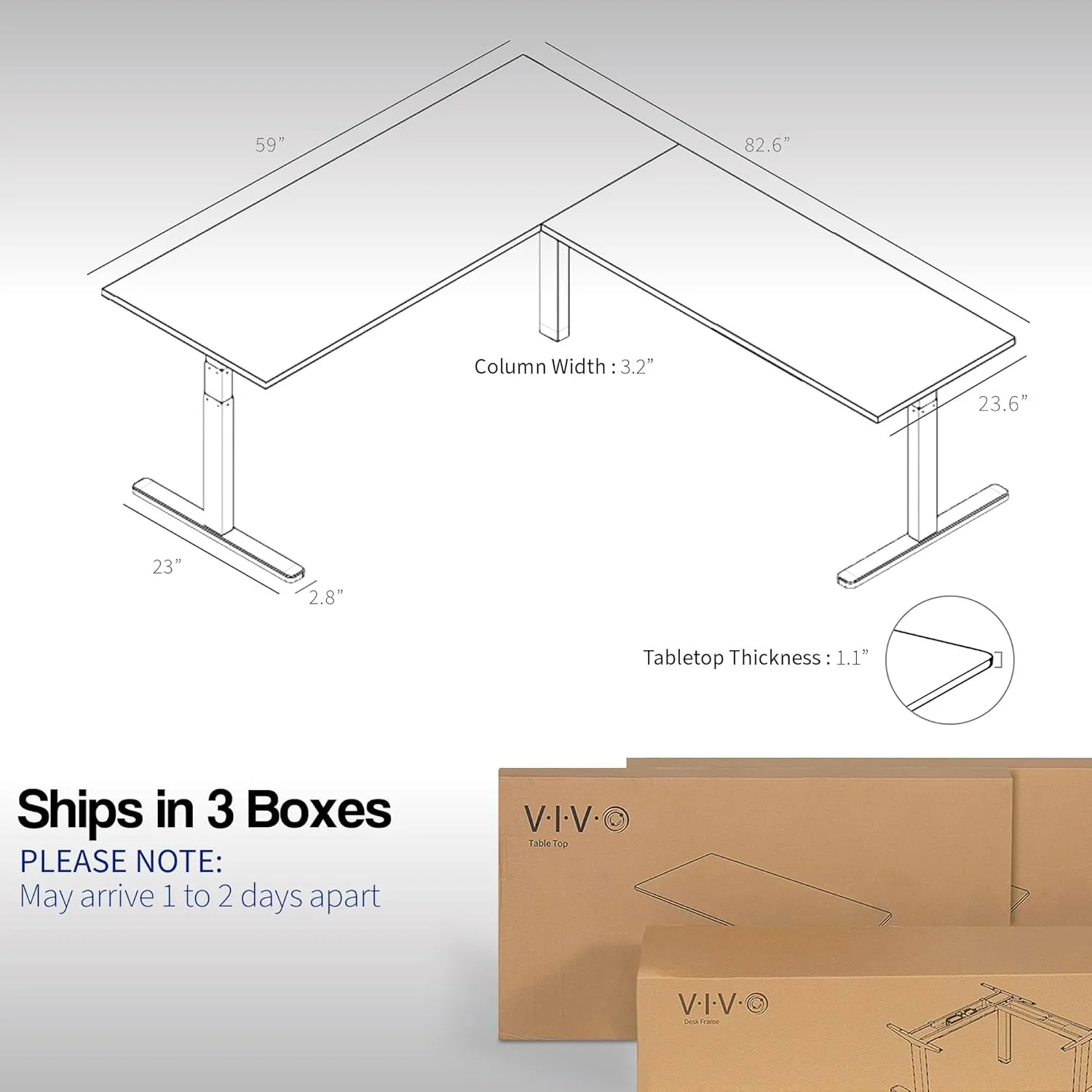 VIVO Electric Height Adjustable 83 x 60 inch Corner Stand Up Desk, 2 Black Solid Table Tops, Black Frame, Memory Controller, L-Shaped Workstation, 3E Series, DESK-KIT-3E8B