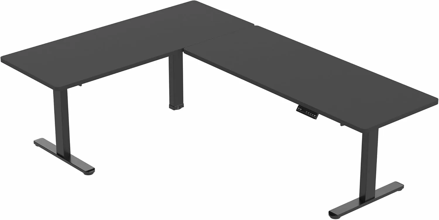 VIVO Electric Height Adjustable 83 x 60 inch Corner Stand Up Desk, 2 Black Solid Table Tops, Black Frame, Memory Controller, L-Shaped Workstation, 3E Series, DESK-KIT-3E8B