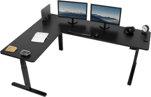 VIVO Electric Height Adjustable 83 x 60 inch Corner Stand Up Desk, 2 Black Solid Table Tops, Black Frame, Memory Controller, L-Shaped Workstation, 3E Series, DESK-KIT-3E8B