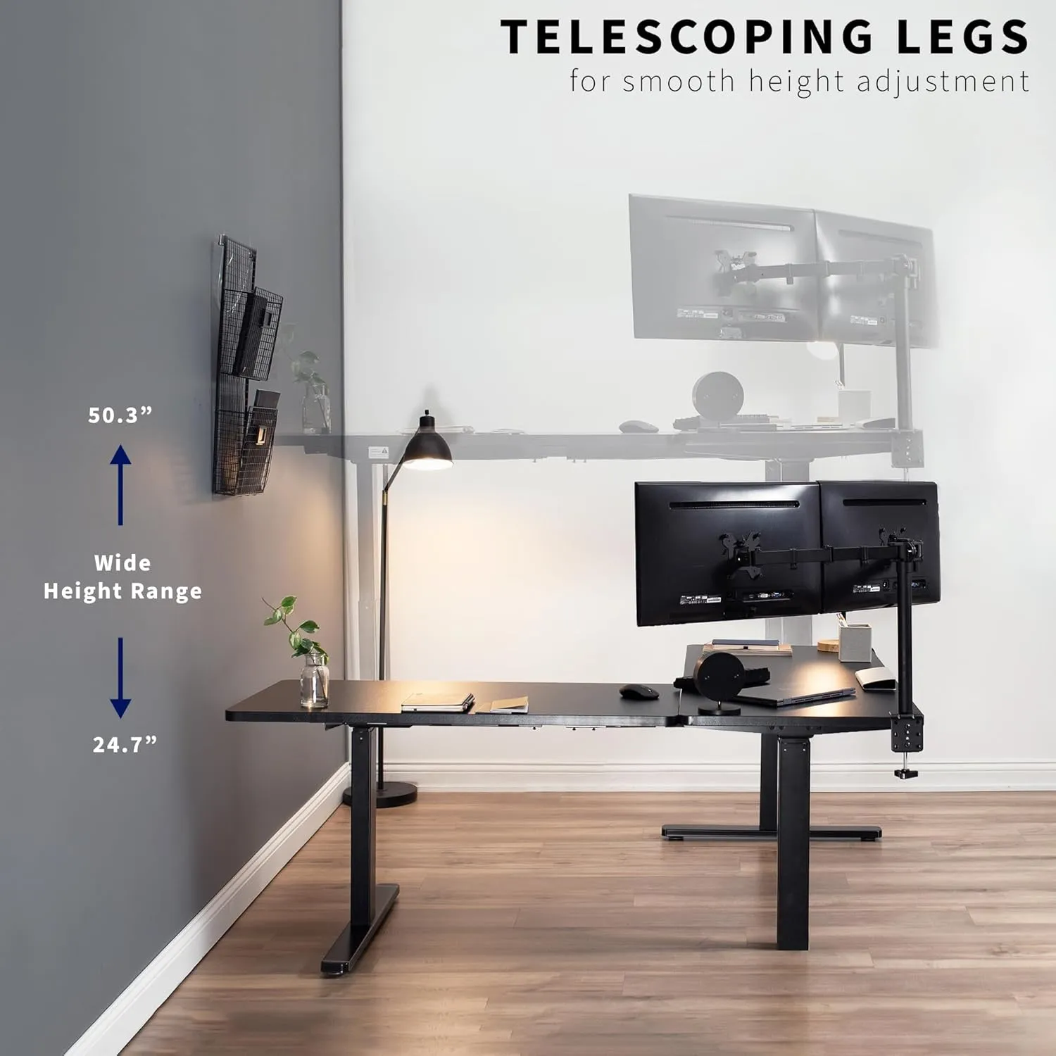VIVO Electric Height Adjustable 83 x 60 inch Corner Stand Up Desk, 2 Black Solid Table Tops, Black Frame, Memory Controller, L-Shaped Workstation, 3E Series, DESK-KIT-3E8B