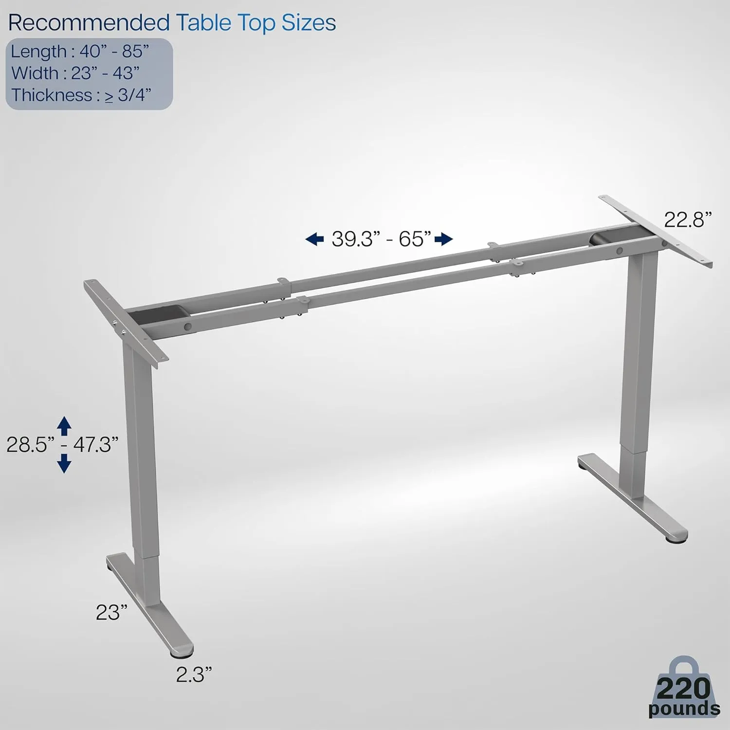 VIVO Heavy Duty Dual Motor Electric Sit Stand Desk Frame, 220 lbs Capacity up to 85" x 43" Tops, Memory Controller Height Adjustable Frame Only, Gray, DESK-E-200G