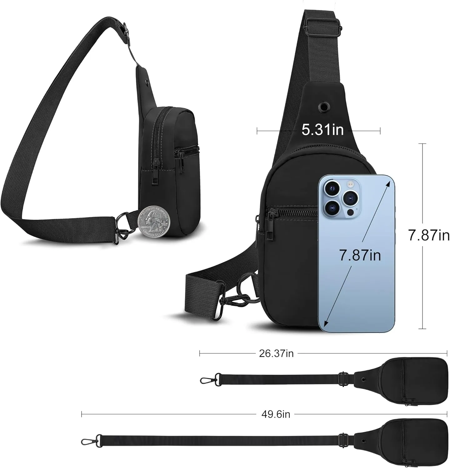 VOROLO Large Sling Bag For Men Crossbody Bags For Women and Men Chest Bag with Ajustable Strap Black Zipper Black