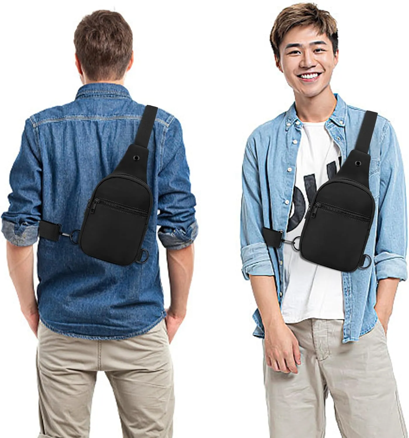 VOROLO Large Sling Bag For Men Crossbody Bags For Women and Men Chest Bag with Ajustable Strap Black Zipper Black
