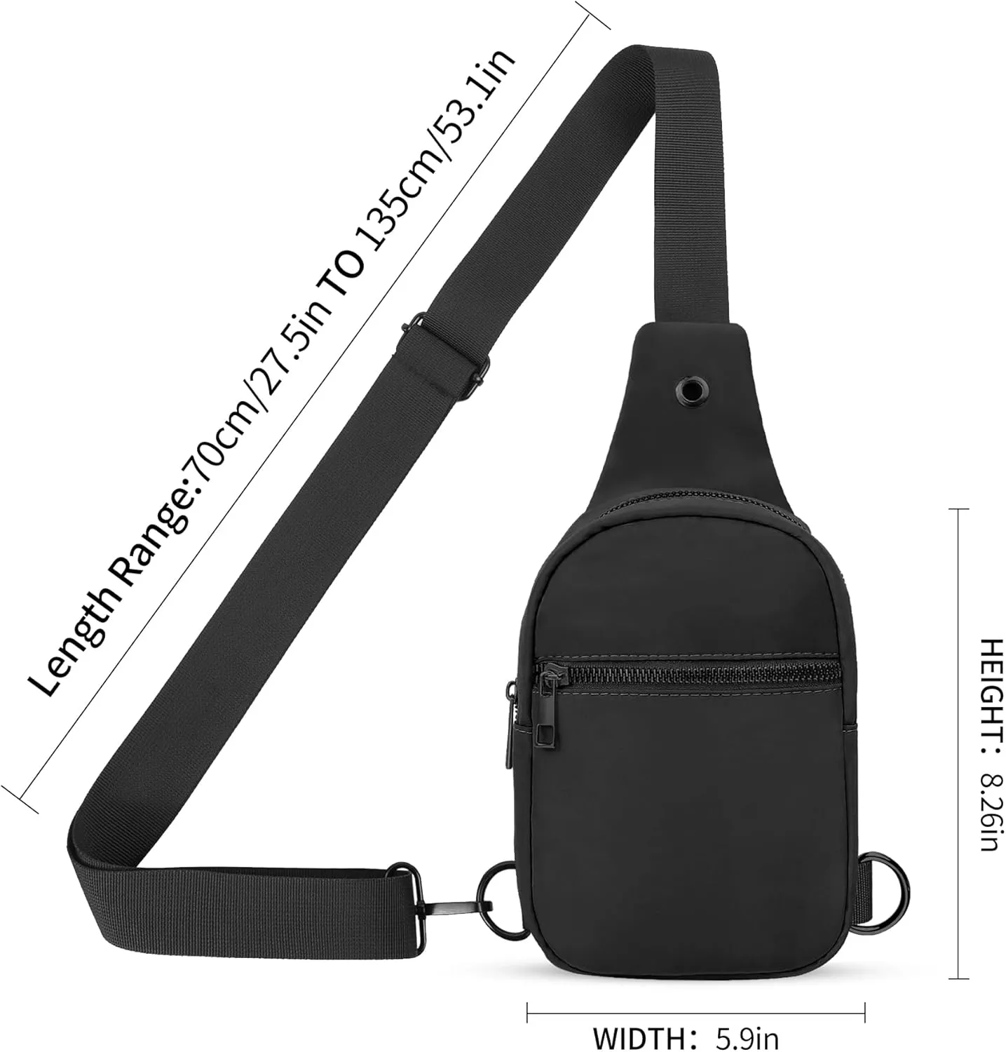 VOROLO Large Sling Bag For Men Crossbody Bags For Women and Men Chest Bag with Ajustable Strap Black Zipper Black