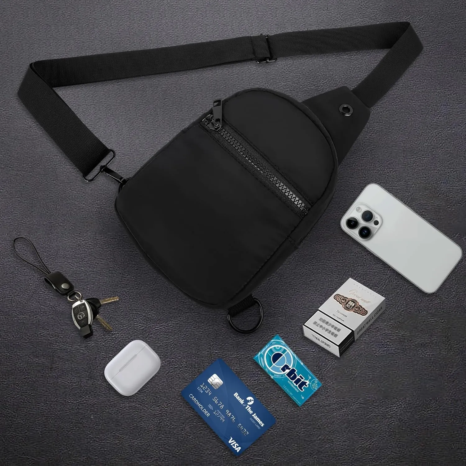 VOROLO Large Sling Bag For Men Crossbody Bags For Women and Men Chest Bag with Ajustable Strap Black Zipper Black