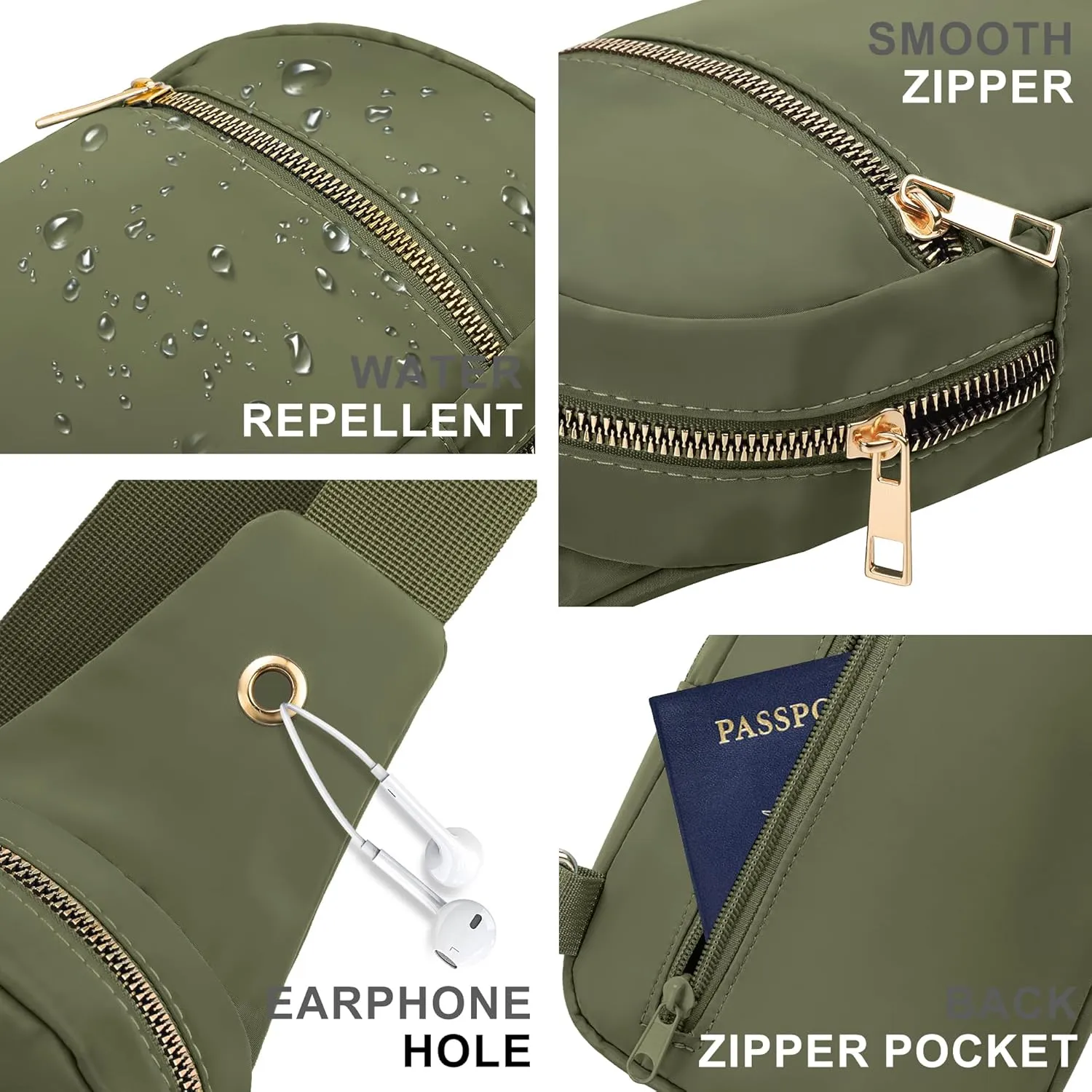 VOROLO Large Sling Bag,Crossbody Bags For Women and Men Cross body Bag Khaki Green