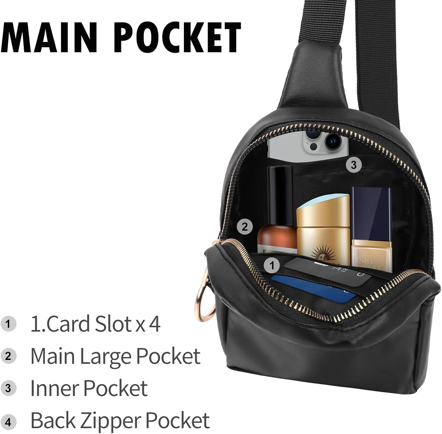 VOROLO Sling Bag Crossbody Bag For Women and Men Small Leather Cross Body bag with Ajustable Strap Black 01 PU