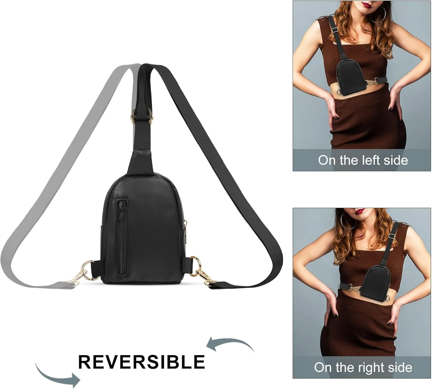 VOROLO Sling Bag Crossbody Bag For Women and Men Small Leather Cross Body bag with Ajustable Strap Black 01 PU