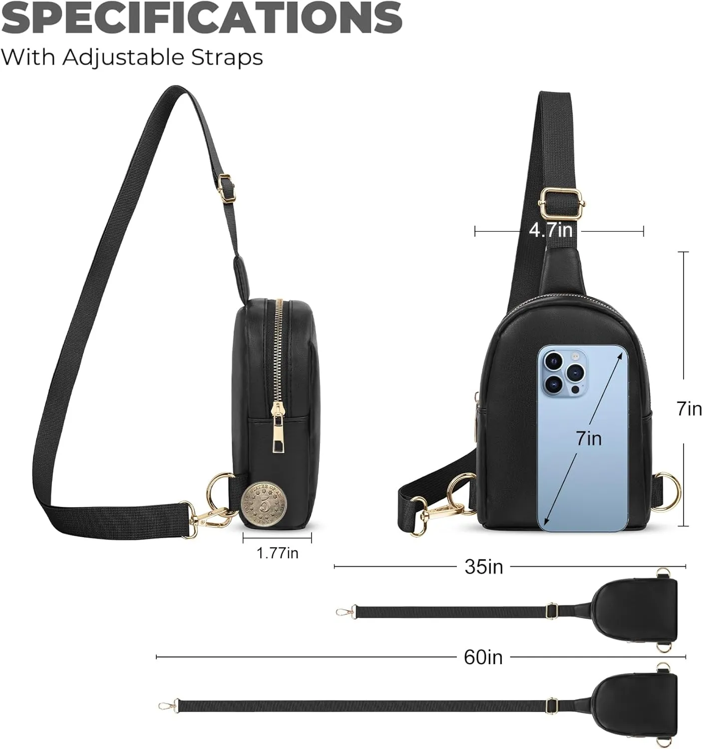 VOROLO Sling Bag Crossbody Bag For Women and Men Small Leather Cross Body bag with Ajustable Strap Black 01 PU