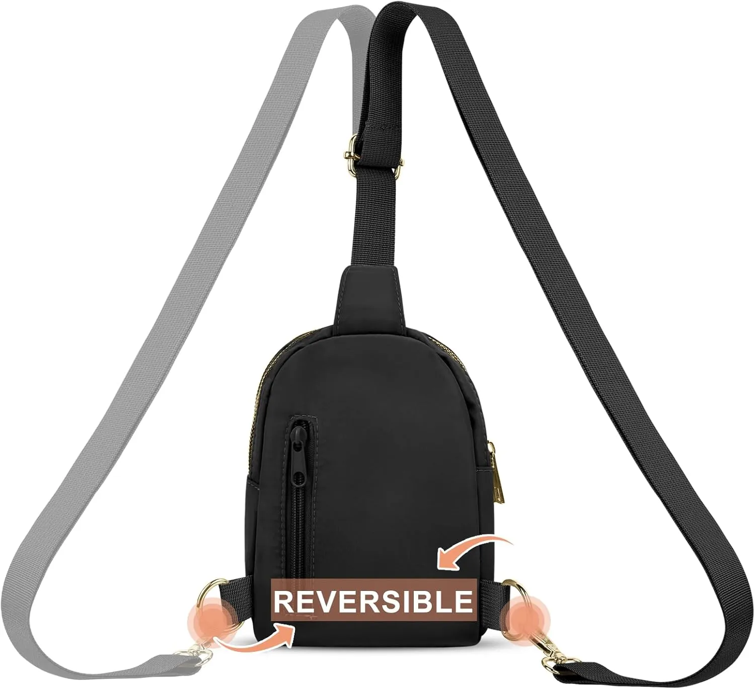 VOROLO Sling Bag Sling Chest Bag with Two Parallel Zipper and Ajustable Strap Fashion Sling Pack Black