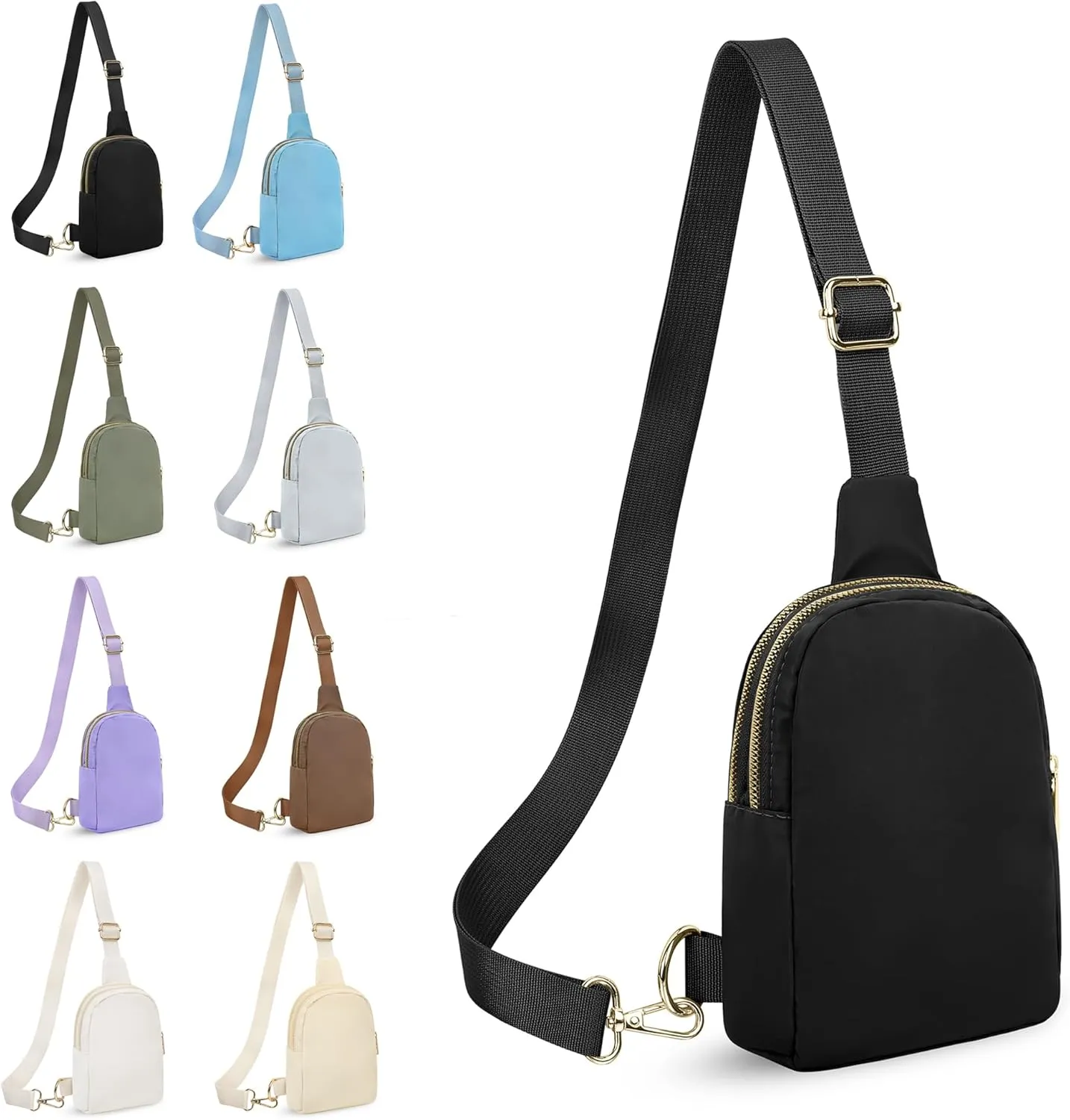 VOROLO Sling Bag Sling Chest Bag with Two Parallel Zipper and Ajustable Strap Fashion Sling Pack Black