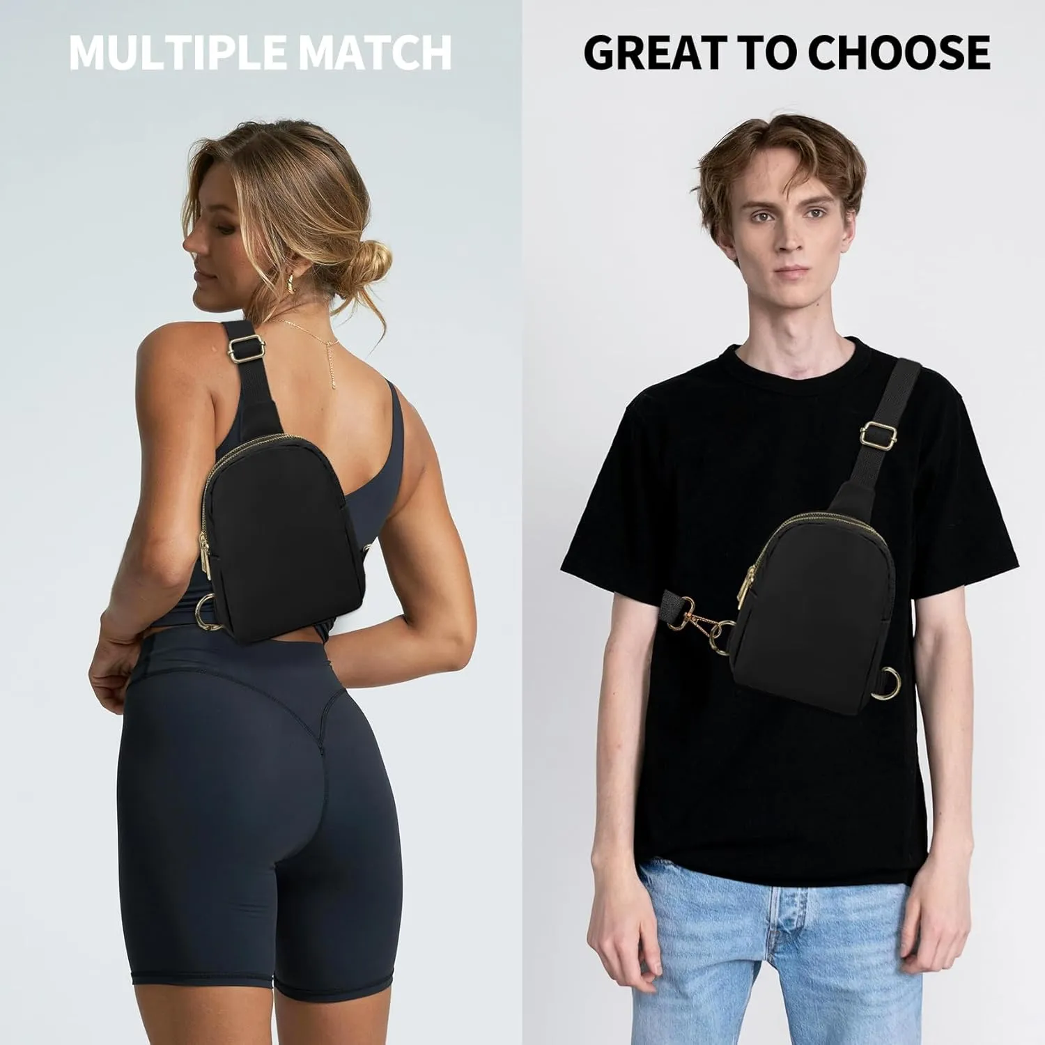 VOROLO Sling Bag Sling Chest Bag with Two Parallel Zipper and Ajustable Strap Fashion Sling Pack Black