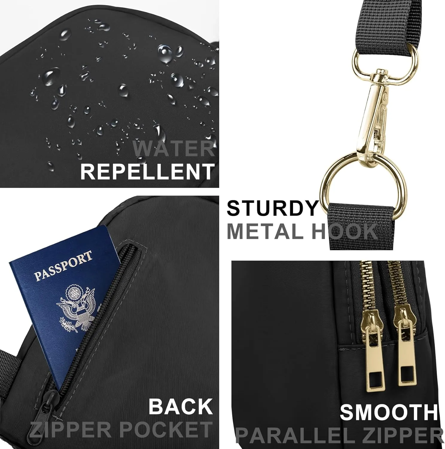 VOROLO Sling Bag Sling Chest Bag with Two Parallel Zipper and Ajustable Strap Fashion Sling Pack Black
