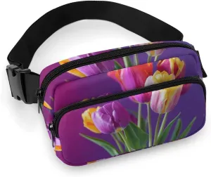 Waist Bag Crossbody Bag with Multiple Pockets with Adjustable Strap Travel Vibrant FlowerPattern Printed Chest Bag Fanny Pack for Men Women for Sports, 20x13cm, style