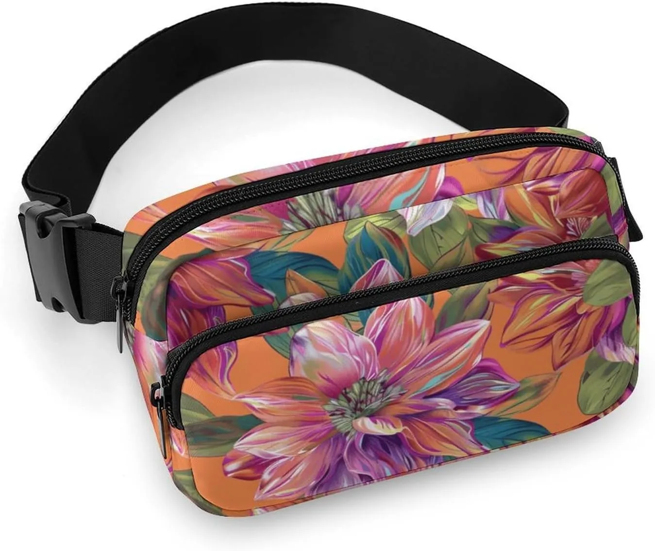 Waist Bag Crossbody Bag with Multiple Pockets with Adjustable Strap Travel Vibrant Orange Pattern Printed Chest Bag Fanny Pack for Men Women for Sports, 20x13cm, style