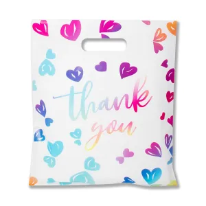 WAKAKO 100 Pack Thank You Bags for Business Small 2.36Mil 18 x16 inch Reusable Merchandise Shopping Bags for Small Business for Party Boutique Clothes
