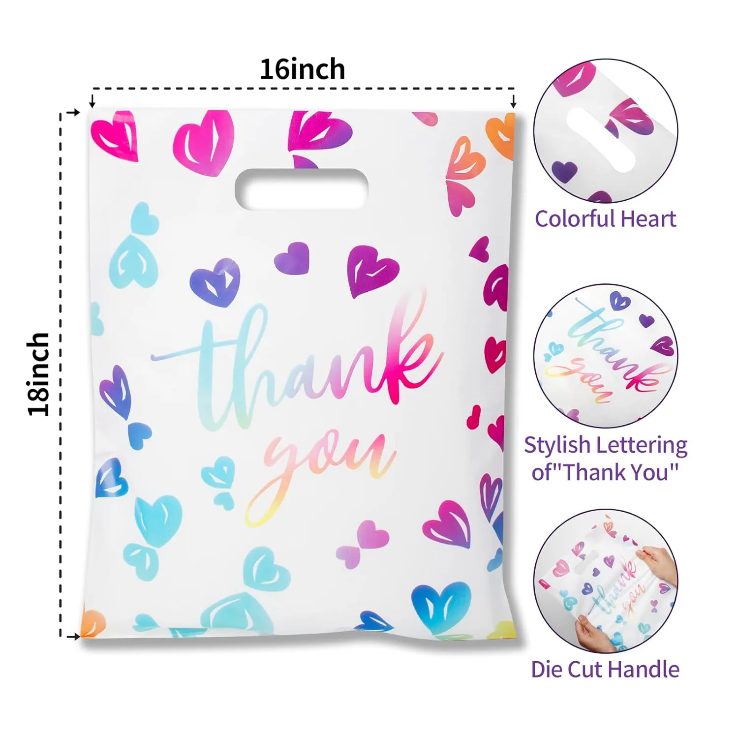 WAKAKO 100 Pack Thank You Bags for Business Small 2.36Mil 18 x16 inch Reusable Merchandise Shopping Bags for Small Business for Party Boutique Clothes