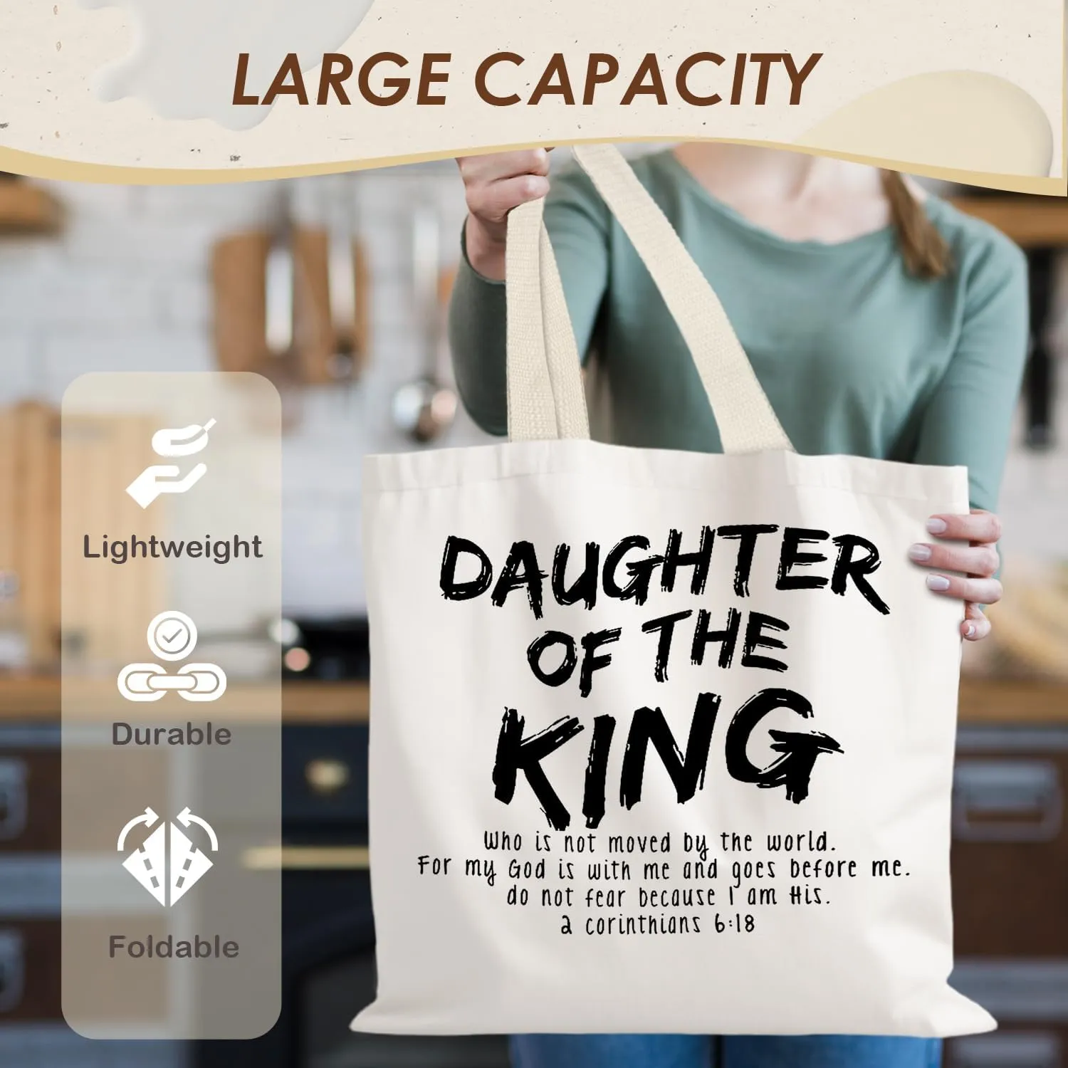 Walk by Faith Christian Canvas Tote Bags for Women, Christian Gifts for Women Faith, Bible Verse Gifts