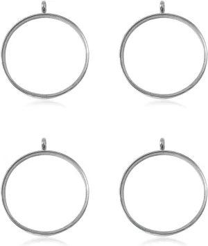 WANDIC Silver Photo Charms, 4 Pcs Screw Thread Round Memory Locket Pendants, Bridal Wedding Bouquet Frame for Bouquet or Car Decoration, Key Chain, Necklace Making, 40mm
