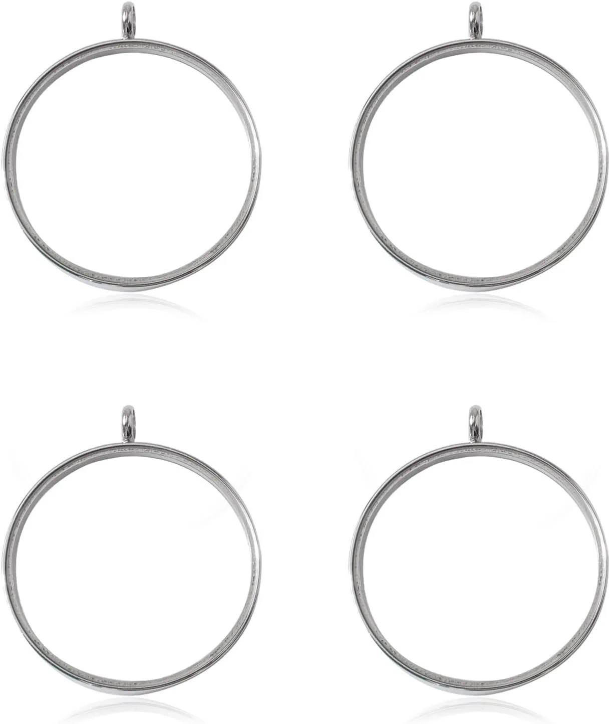 WANDIC Silver Photo Charms, 4 Pcs Screw Thread Round Memory Locket Pendants, Bridal Wedding Bouquet Frame for Bouquet or Car Decoration, Key Chain, Necklace Making, 40mm