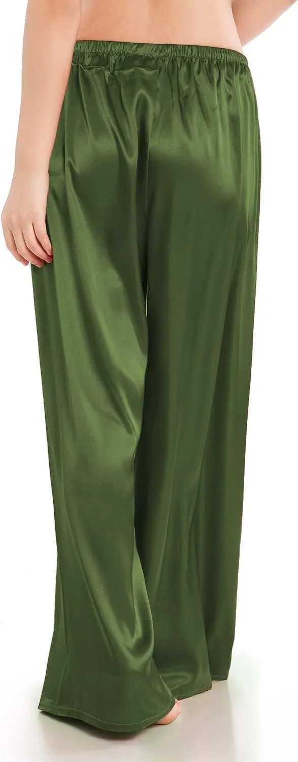 Wantschun Womens Wide Leg Pajama Pants Satin Silk Casual Loose Elastic Waist Lounge Pants Pj Bottoms