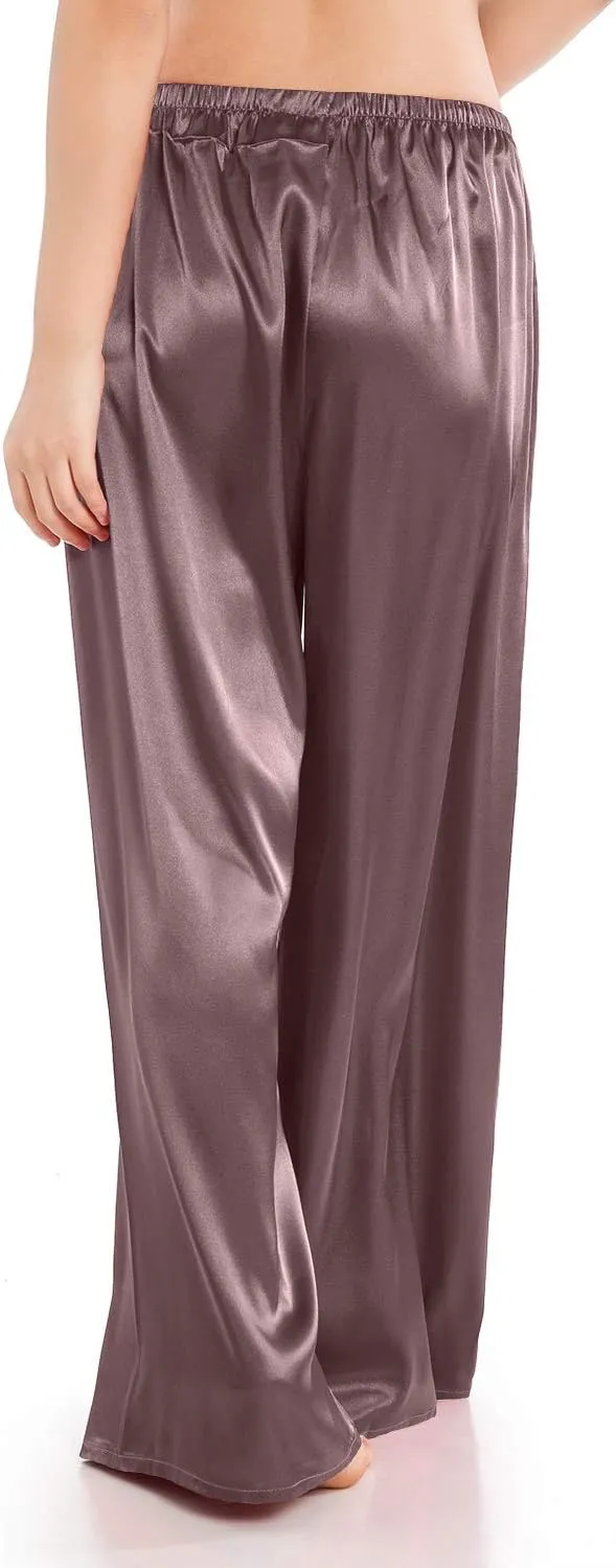 Wantschun Womens Wide Leg Pajama Pants Satin Silk Casual Loose Elastic Waist Lounge Pants Pj Bottoms