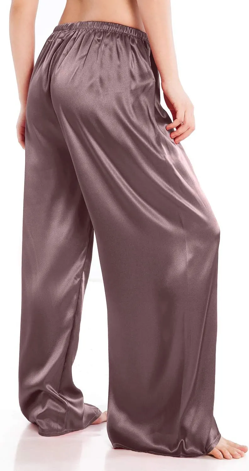 Wantschun Womens Wide Leg Pajama Pants Satin Silk Casual Loose Elastic Waist Lounge Pants Pj Bottoms