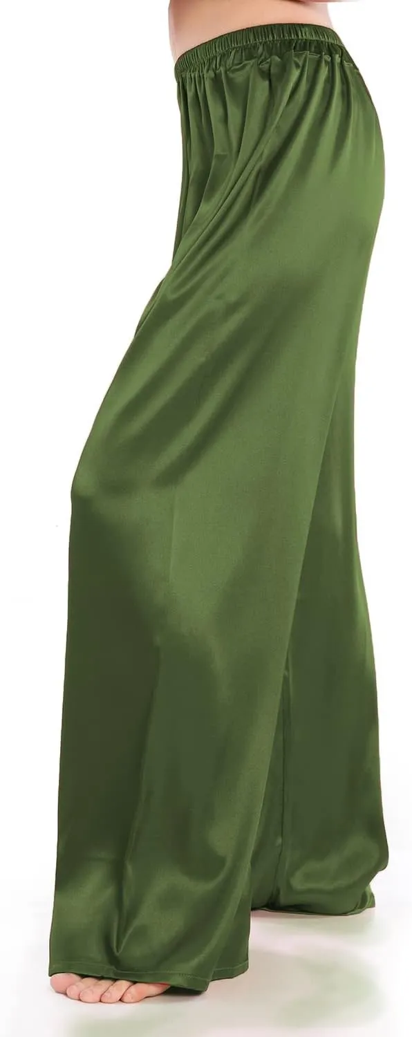 Wantschun Womens Wide Leg Pajama Pants Satin Silk Casual Loose Elastic Waist Lounge Pants Pj Bottoms